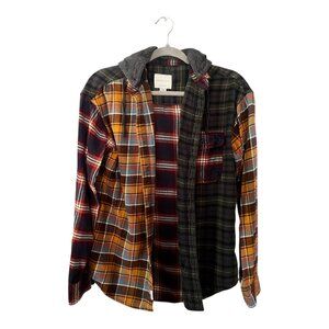 American Eagle Super Soft Plaid Flannel Shirt Hoodie Patchwork Men’s Small
